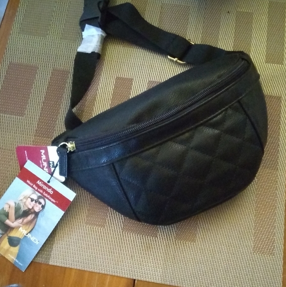 Mundi Handbags - Mundi Miranda Black Quilted Vegan Leather Waist Bag NWT